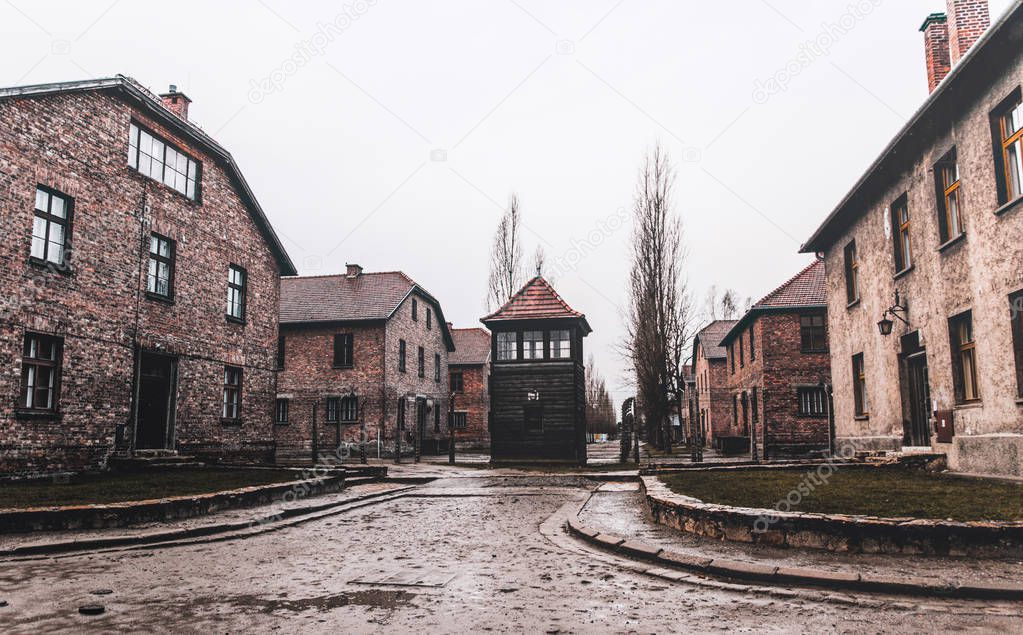 Territory of the Nazi concentration labor camp Auschwitz-Birkenau in Poland. Holocaust in Europe