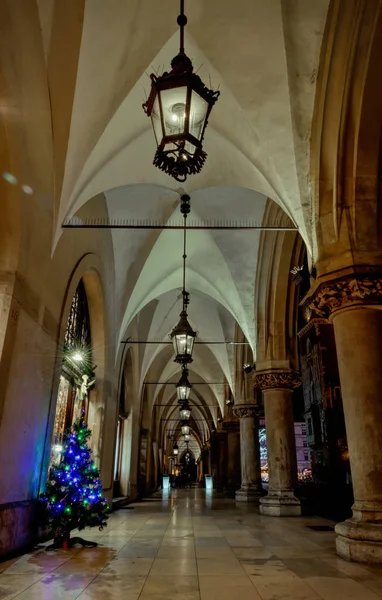 Krakow Poland November 2019 Christmas Decoration Ancient Buildings Historic Ancient — Stock Photo, Image