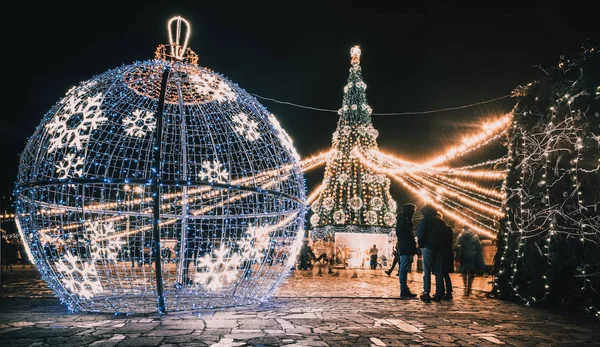Kremenchuk Ukraine December 2019 Festive Christmas Tree People Celebrating Having — Stock Photo, Image