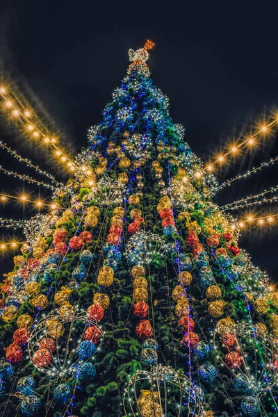 Kremenchuk Ukraine December 2019 Festive Christmas Tree People Celebrating Having — Stock Photo, Image