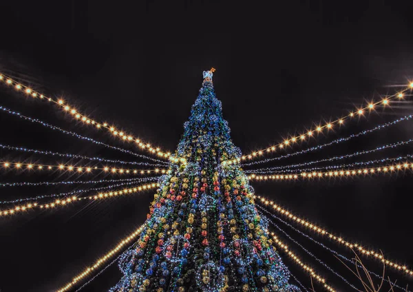 Kremenchuk Ukraine December 2019 Festive Christmas Tree People Celebrating Having — Stock Photo, Image