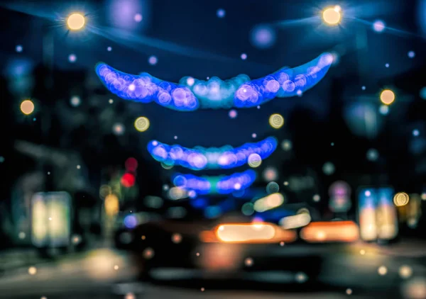 Fények Vakító Éjszakai Város Télen — Stock Fotó