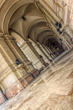 Hall and colonnade of the building of the Ministry of Agriculture in Budapest, Hungary