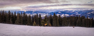 Doğu Avrupa 'daki Karpat Dağları' nın kış bulutlu manzarası