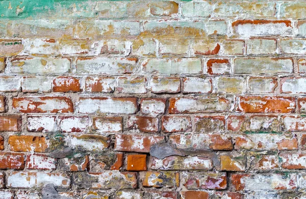 Oude Verweerde Stenen Muur Peeling Gebarsten Verf Rode Baksteen — Stockfoto