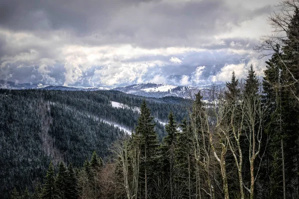 东欧喀尔巴阡山脉冬季多云景观 — 图库照片