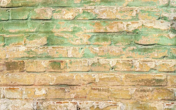 Oude Verweerde Stenen Muur Peeling Gebarsten Verf Rode Baksteen — Stockfoto