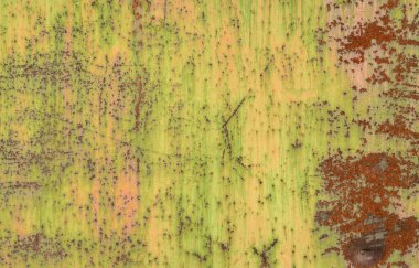 Grunge tarzında bir arka plan. Eski metal yüzey, soyulmuş boya ve pas izleri var.