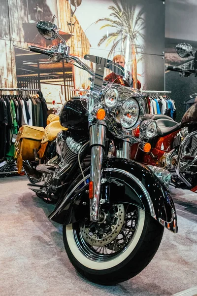 Kiev Ucrania Abril 2018 Helicóptero Clásico Motocicleta Harley Davidson Podio —  Fotos de Stock