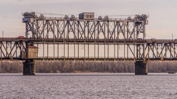 Vieux Pont Métallique Traversant Fleuve Dniepr Europe Est Ukraine — Photo