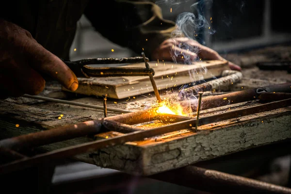 Workshop Garage Courtyard Village House Master Works Metal Welding Metal — Stock Photo, Image