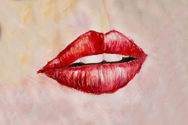 Walentynki usta czerwony akwarela ilustracja odizolowany — Zdjęcie stockowe