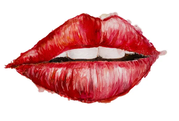 Valentines Day lips red watercolor illustration terisolasi — Stok Foto