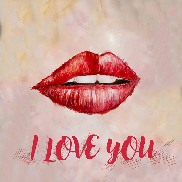 Valentines lèvres rouge aquarelle illustration isolé — Photo