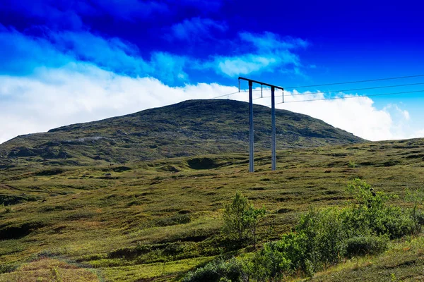 Power line in Norway mountain landscape background — Stock Photo, Image