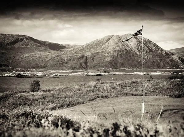 Sepia Noruega bandera paisaje fondo — Foto de Stock