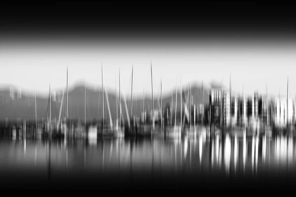 Vertical black and white motion blur yacht club background — Stock Photo, Image
