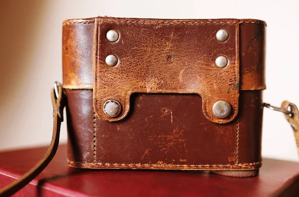 Vintage bőr camera case háttér — Stock Fotó