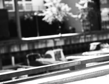 Trondheim ahşap iskele bokeh arka plan