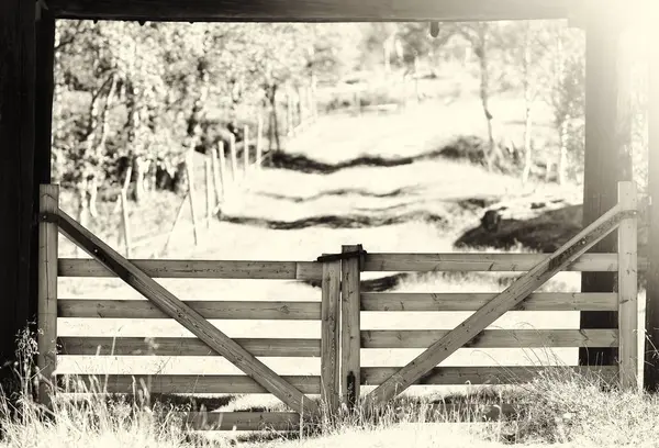 Entrance to Norway farm with light leak background — Stock Photo, Image