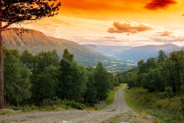 Oppdal berg weg landschap achtergrond — Stockfoto