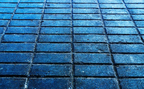 수평 파란 거리 벽돌 질감 배경 배경 — 스톡 사진