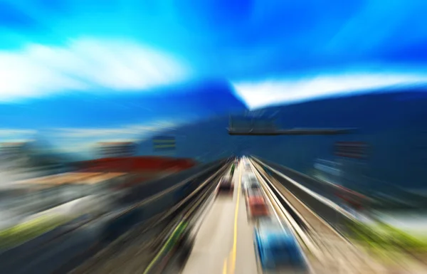Transport city bridge in motion background — Stock Photo, Image