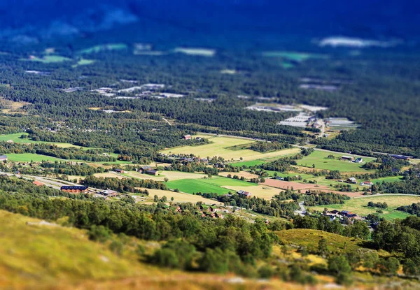 Oppdal valle paisaje bokeh fondo — Foto de Stock