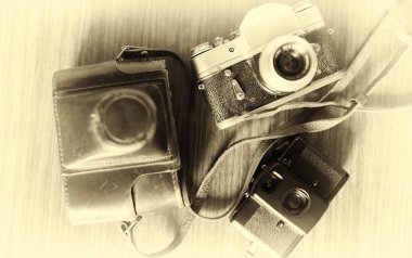 Yatay vintage üç kameralar bokeh arka plan