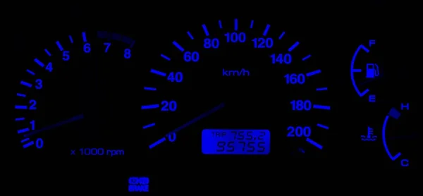 Horizontal isolated blue car speedometer no fuel panel backgroun — Stock Photo, Image