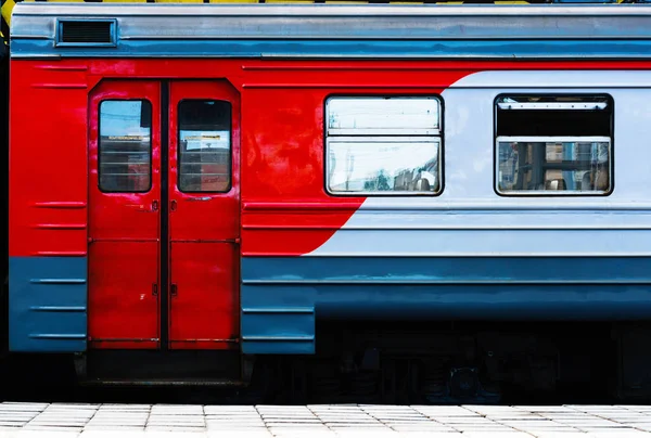 Horizontal vibrant Russian train carriage detail background back — Stock Photo, Image