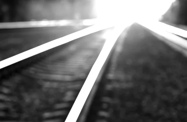 Diagonal burning sunset railway bokeh background — Stock Photo, Image