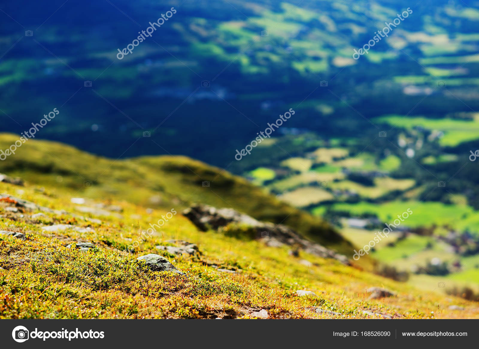 Oppdal Montanha Vale Paisagem Bokeh Plano De Fundo Stock Photo