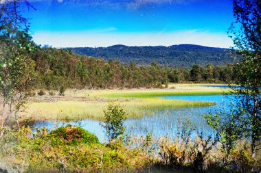 Klasik Norveç göl manzara arka plan