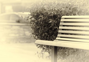 Basit park bankında Norveç sepya arka planda