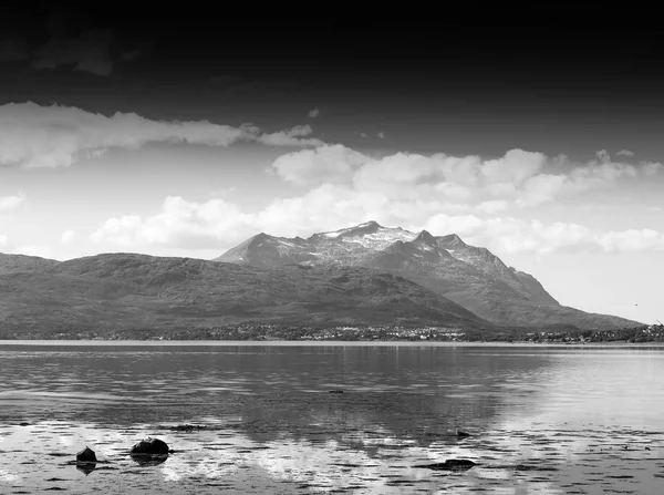 Black and white Norway community landscape background