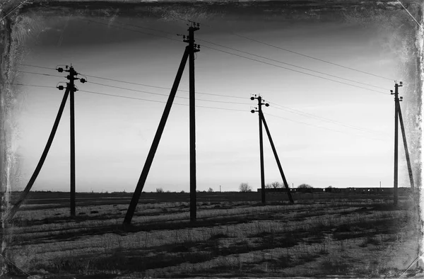 Vintange はがき夕焼け送電線風景の背景 — ストック写真