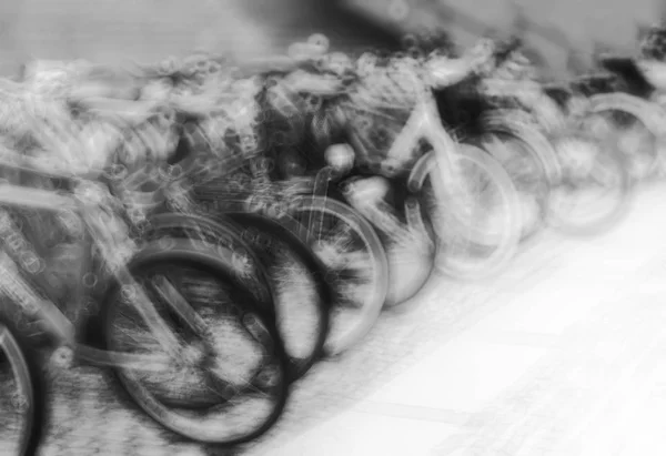 Horizontal preto e branco bicicleta bokeh fundo — Fotografia de Stock