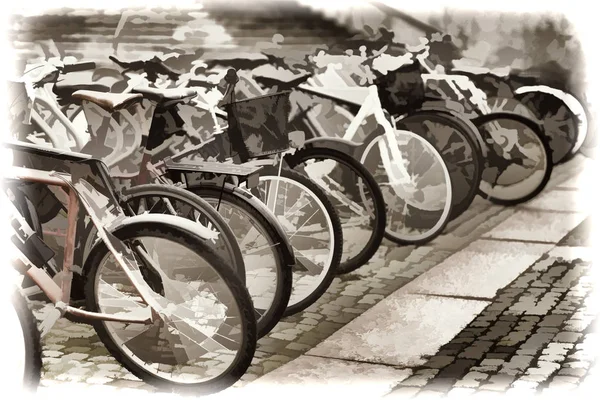 Noruega bicicleta quintal sépia ilustração fundo — Fotografia de Stock