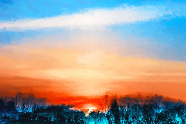Vibrant apus de soare peisaj ilustrare fundal — Fotografie, imagine de stoc