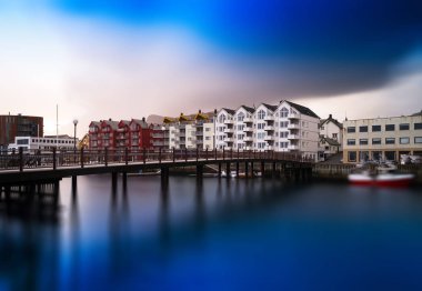 Yatay canlı Norveç Şehir Köprüsü cityscape arka plan backdro