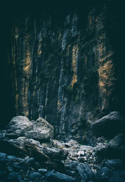 Vertical vintage pedra pálida rocha montanha textura pano de fundo — Fotografia de Stock