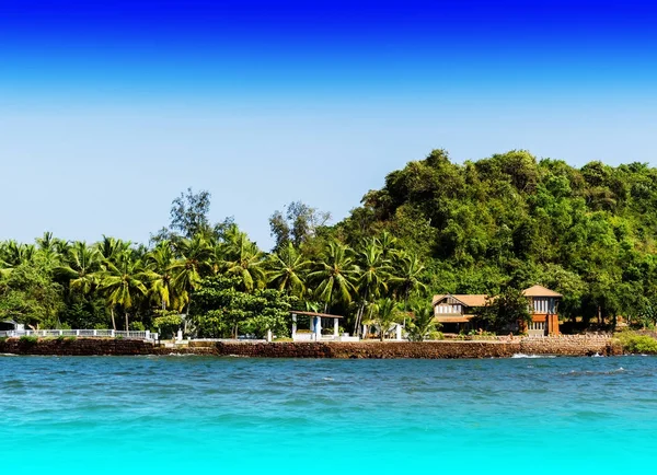 Horizontale paradijs eiland strand gebouw achtergrond achtergrond — Stockfoto