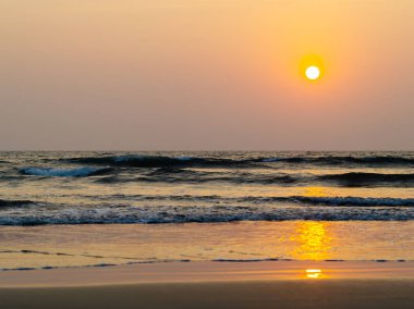 Yatay canlı günbatımı okyanus plaj manzara arka plan üzerinde geri