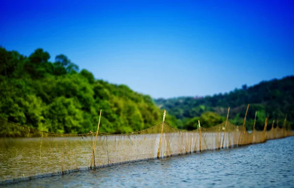 Horizontal vívida pesca dia no fundo do rio indiano — Fotografia de Stock