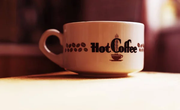 Horizontal tasse chaude de fond de café bokeh — Photo