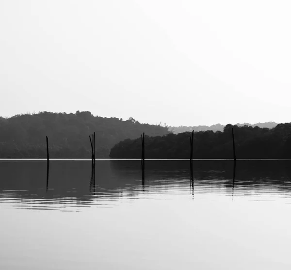 Reti da pesca orizzontali in bianco e nero riflessi fondo b — Foto Stock