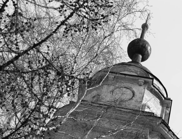 Fondo Del Templo Aguja Ortodoxa Blanco Negro —  Fotos de Stock