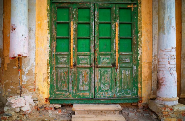 Green Closed Vintage Wooden Doors Background Stock Image