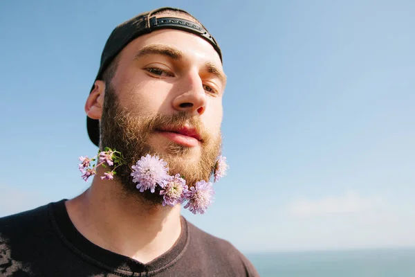 Portrait of a Hipster man with the beard close up — Stock Photo, Image